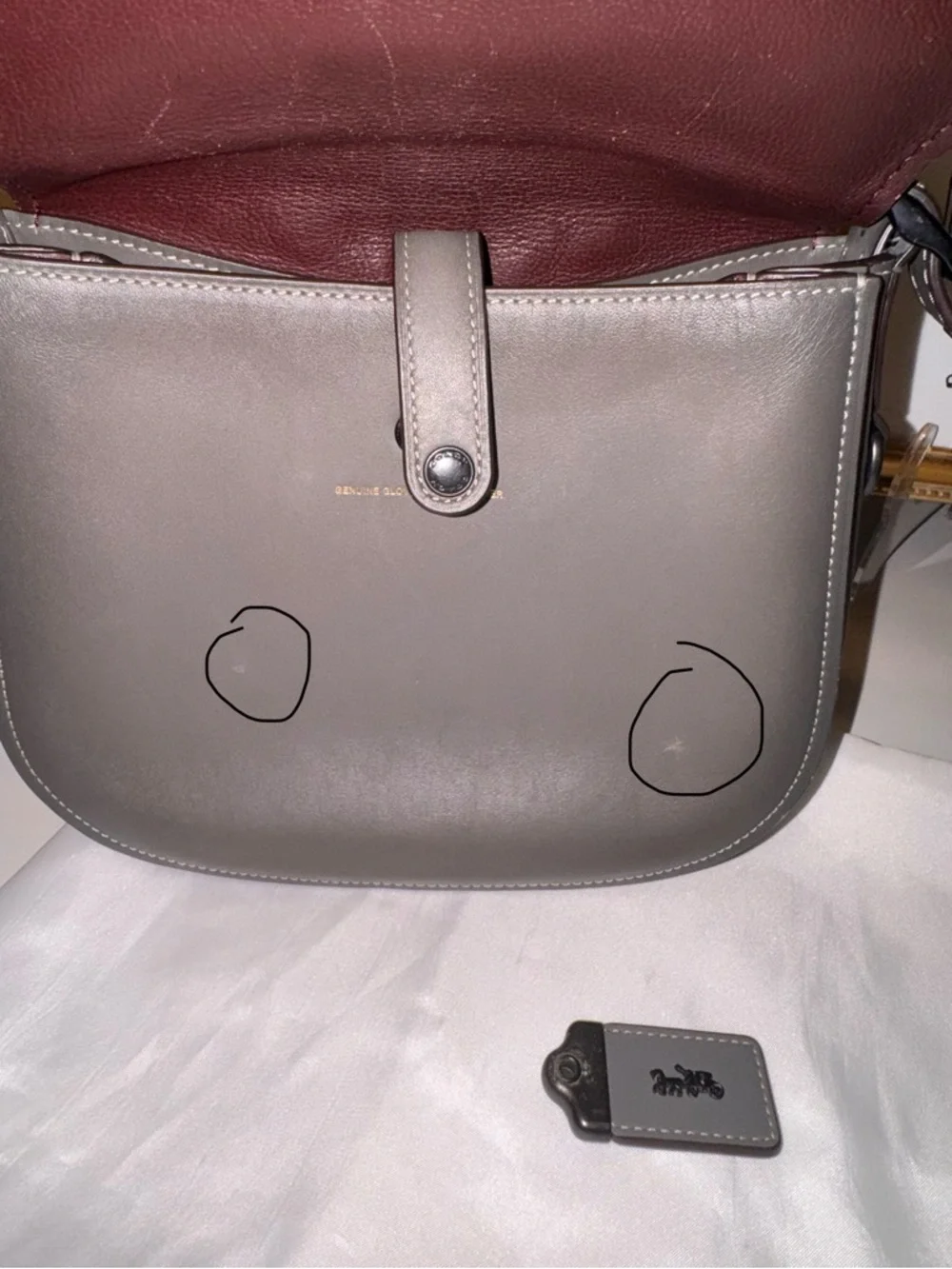 Coach Gray Leather Saddle Crossbody Bag with White Stitching - Picture 15 of 16